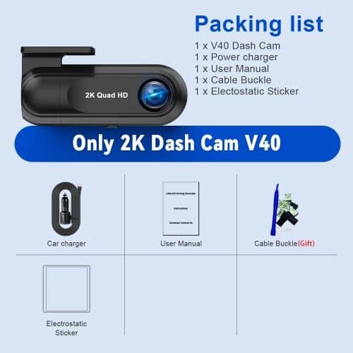 2K Front Dash Cam for Car Only 2K DVR V40 01