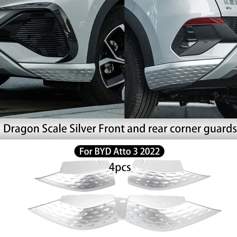 4Pcs Car Corner Protecor ABS Strip Stickers for BYD Atto 3 Silver 01