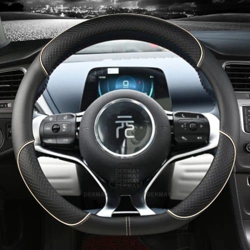 BYD Atto3 Dolphin Microfiber Leather Steering Wheel Covers Beige 01