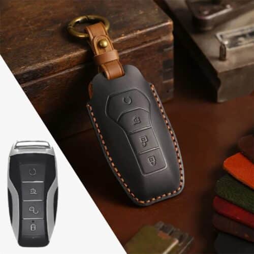 Luxury Leather Car Key Case Key Fob Shell For BYD Black 01