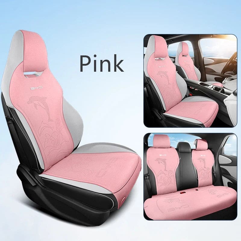 New Suede Dolphin Four Seasons Car Seat Covers Pink 01