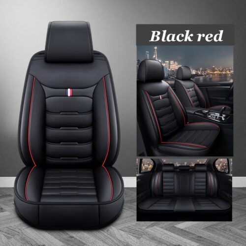 PU Leather Car Seat Covers Full Set Fit with BYD Car Balck Red 01