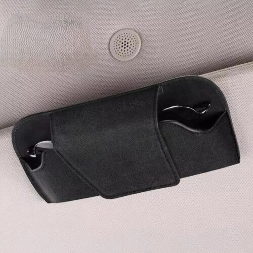 Sun Visor Glasses Holder Sunglasses Storage Case Black Suede 01