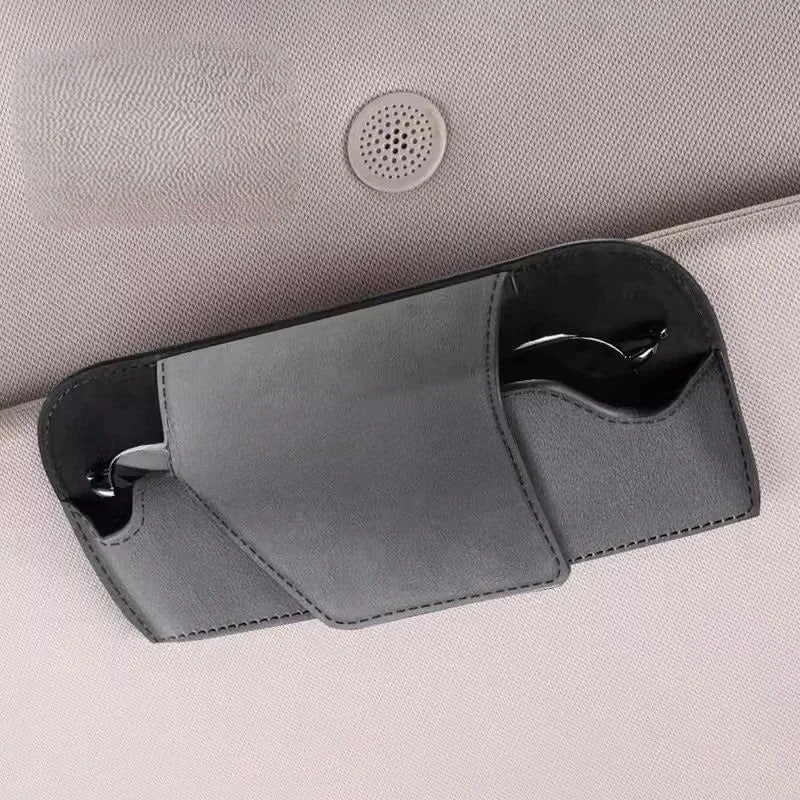 Sun Visor Glasses Holder Sunglasses Storage Case Gray Suede 01